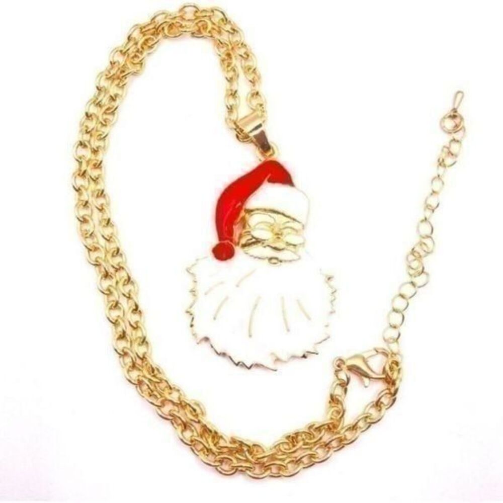 Gold toned Christmas inspired chain pendant Santa necklace